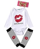 3 PC Newborn Infant Baby Boy Girl Daddy's Red Lips Dot Headband Romper Outfits