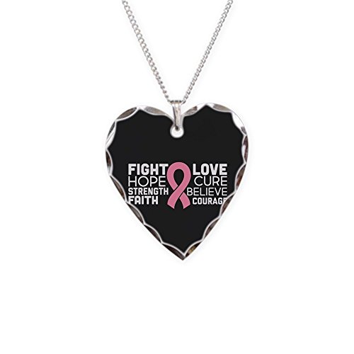 CafePress - Fight Hope Strength Faith Lov - Charm Necklace with Heart Pendant