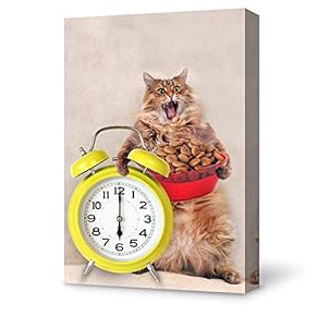 Canvas Wall Art Cat with Clock Modern Home Decor Canvas Painting Wall Decoration for Bedroom Living Room - 12x18 inches