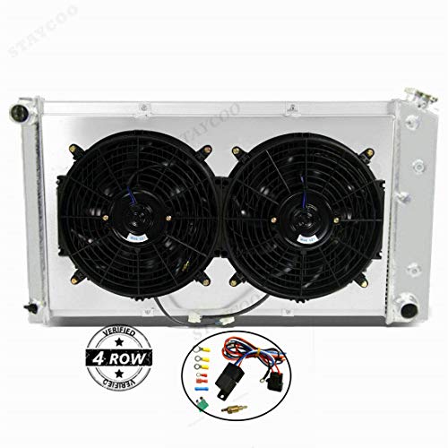 STAYCOO 4 Row Aluminum Radiator +2X12" Fan +Shroud&Thermostat Relay Kit for 1973-86 Chevy/GMC C/K Series,1971-90 Caprice,1968-73 Chevelle,72-87 El Camino &More GM Cars - 34" Overall Width