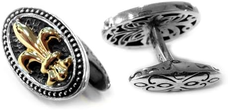 18K Gold And Sterling Silver Oval Fleur De Lis Cufflinks