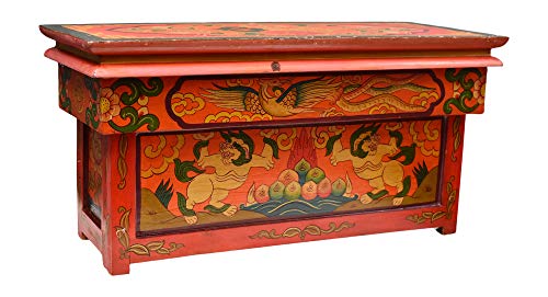 Altar Table for Meditation Yoga Room, Tibetan Furniture for Unique Home DÃ©cor; by Mudra Crafts (Large, Red)