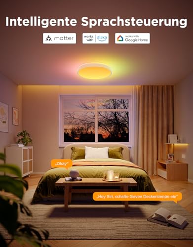 Govee Deckenlampe RGBIC 48,5W, Smart Led Deckenleuchte 4300lm Kompatibel mit Matter, Alexa & Google Assistant, Deckenlampe Led Ø38cm Lamp Dimmbar mit Hintergrundbeleuchtung für Wohnzimmer Schlafzimmer