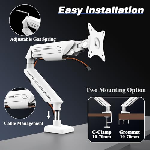 Fydeamer PC Monitor Mount for 17-35 inch Monitor Fits 2-11kg, Adjustable Gas Spring Monitor Stand, Full Motion Computer Monitor Mount, LED/LCD Display Arm with VESA Pattern 75x75/100x100, Single White