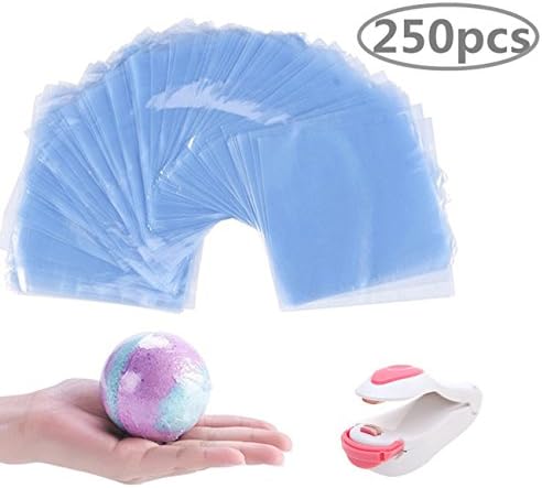 Kosause Shrink Wrap Bags 250 pcs - 6 x 6 Inch - BONUS Mini Heat Sealer - Bags for Bath Bombs Handmade Soaps and DIY Crafts