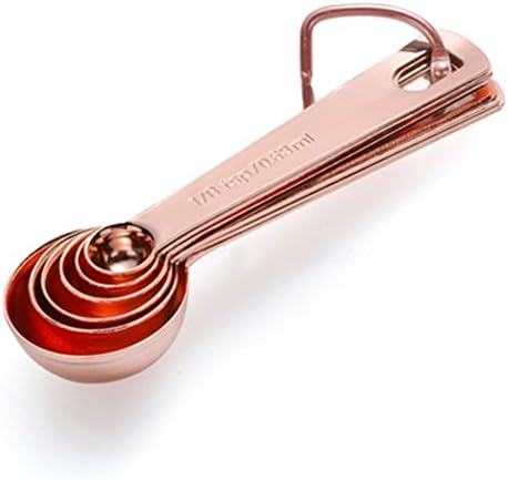 Measuring Spoons, Set of 6 - Rose Gold Stainless Steel Measuring Spoons, Accurate Scale, Dry and Liquid Ingredients. Narrow Shape Fits in Jars. Add Cups