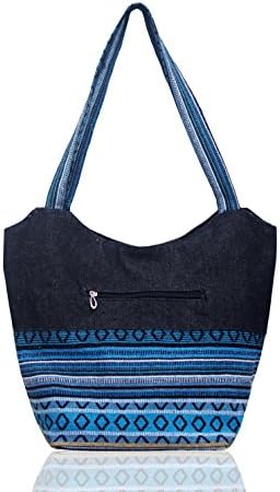 Handmade Tote travel work shopper large capacity shoulder top handle bags for women girl (Summer Sky Blue)
