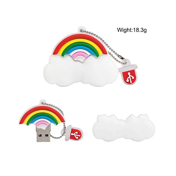 BorlterClamp 32GB USB Stick Netter Karikatur Regenbogen Wolke Muster Speicherstick, Geschenk für Studenten und Kinder – Bild 4