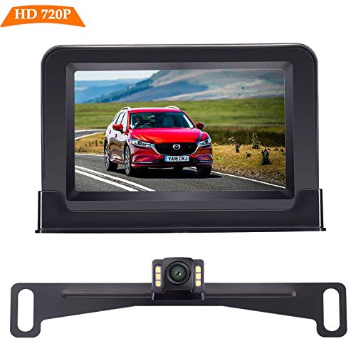 iStrong Backup Camera and Monitor Kit Wire Single Power Supply For Whole System  Rear View/Constantly View License Plate Reverse Camera For Car/SUV/Vehicle/Pickup Waterproof Night Vision Guide Lines