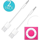 iPod Shuffle Cable, 2 Pack 3.5mm Jack/Plug to USB USB Power Charger Sync Data Transfer Cable for iPod Shuffle 3rd 4th MP3/MP4