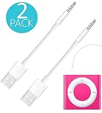 iPod Shuffle USB Charger - iPod Shuffle Charging [2-PACK] Charge SYNC Date Cable, Work with Apple iPod Shuffle 3rd, 4th, 5th, 6th Generation (White)