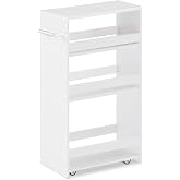 MARTY Slim Rolling Storage Cart, Wood Utility Kitchen Bathroom Laundry Cart | 4 Tier Kitchen Cart with Wheels Handle, Laundry Room Organization Between Washer and Dryer, Narrow Storage Cabinet, 8&rdquo; Wide