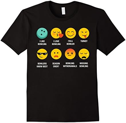 Mens I Love Bowling Emoji Emoticon Bowlers Graphic Tee T-Shirt 3XL Black