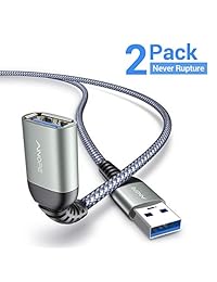 Ainope - Cable alargador USB 3.0 tipo A macho a hembra (2 unidades, carcasa de metal y conector, 5 Gbps, compatible con teclado USB, ratón, unidad flash, disco duro, impresora)