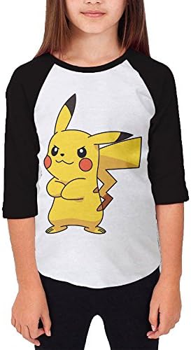 Tishop Pikachu Teenager Girl Round Collar Raglan Tee Black XL