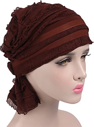 Ababalaya Women Chiffon Pleated Muslim headscarf Chemo Cancer Cap in 7 Colors...