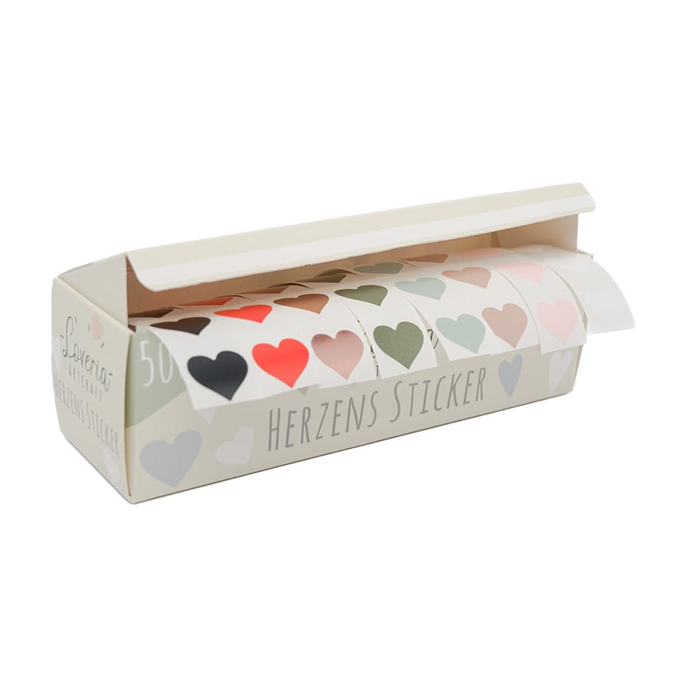 Loveria Heart Sticker Set, 500 Heart Stickers in 8 Colours, 72 Stickers per Colour, Ideal for Wedding, Gifts, DIY, Letters, Postcards, Valentine's Day, 1.5 cm
