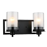 Designers Impressions Juno Matte Black 2 Light Wall Sconce/Bathroom Fixture with Clear and Frosted Glass: 73483