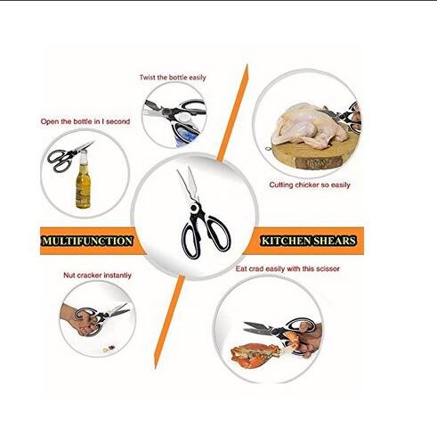 SupCooki Multi-Function Professional Kitchen Shears Super Sharp Stainless Steel Scissors (Orange) - Thumbnail 6