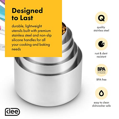 Klee Stainless Steel Measuring Cups and Spoons Set - Baking Measuring Cups, Cooking Measuring Spoons - Accurate Measuring Cups for Liquid and Dry Ingredients - Colorful Unbreakable Measuring Cups