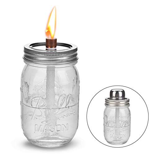Browill [3 Pack] Mason Jar Table Top Torches Set, Oil Lamp with 3 Fiberglass Wicks, 3 Mason Jar Lids(2.75-inch), 3 Coupling Reducer, 1 Teflon Cap, for Tiki Torch Kits Outdoor Backyard Lighting Decor - Thumbnail 5