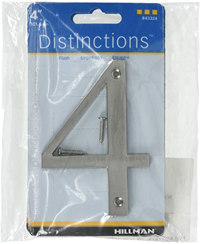 Distinctions by Hillman 843324 4-Inch Brushed Nickel Flush-Mount House Number 4