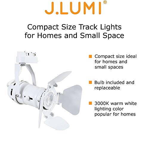 J.LUMI TRK9600W LED Track Light Fixture | Includes LED 5W Bulb | Vintage Mini Spotlight | Adjustable Tilt Angle, White Paint Finish | Compatible Rail RAL1002W (not Included)