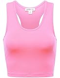 FPT Womens Basic Sleeveless Racerback Crop Tank Top NEON PINK LARGE