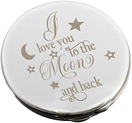 I LOVE YOU TO THE MOON AND BACK ROMANTIC Silver Engraved COMPACT MIRROR for my Girlfriend Wife Her Novelty Keepsake Gifts Presents Valentines Day Birthday Mothers Day Wedding Anniversary Mummy