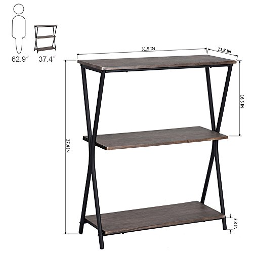 Aingoo 3 Shelf Bookcase, Vintage Industrial Bookshelf, MDF with Metal Frame Shelving Unit, Home Office Shelf Organizer, Multipurpose Storage Shelf Display Rack (Brown) - Thumbnail 6