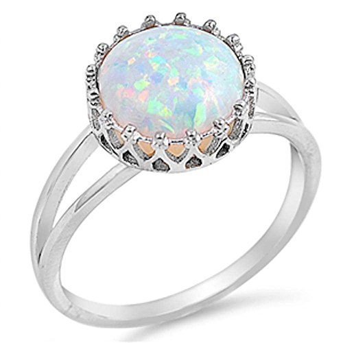 Crown lab created white opal .925 sterling silver ring …