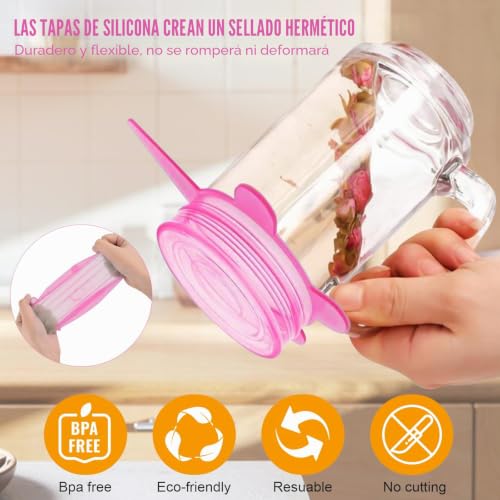 Reusable Silicone Lid 18 Pack - Extendable 6 Different Sizes for Jars, Bowls, Bottles - Food Permanence