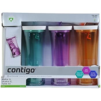 Contigo 20oz Shake & Go Tumblers with Bonus Straws, 3-Pack (Grayed Jade, Lilac & Tangerine)