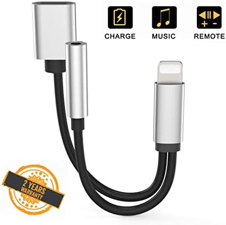 Headphone Adapter for iPhone X Earphone 3.5mm Jack AUX Cable Audio Adaptor Splitter for iPhone 8/8Plus/7/7Plus/X/XS max Music & Charge Dongle Cable Convertor Accessories Support iOS 12 - Silver Black