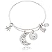 BEMI Popular 925 Sterling Silver Plated Engraved Message Charm Expandable Wire Bangle Bracelet for Woman I Love You To The Moon And Back Cat Eye