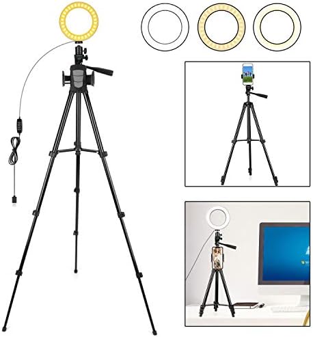 Sweethos LED Ring Light with Tripod Stand for YouTube Video and Makeup, 6.3" Mini LED Camera Light with Cell Phone Holder Desktop LED Lamp with 3 Light Modes & 10 Brightness Level
