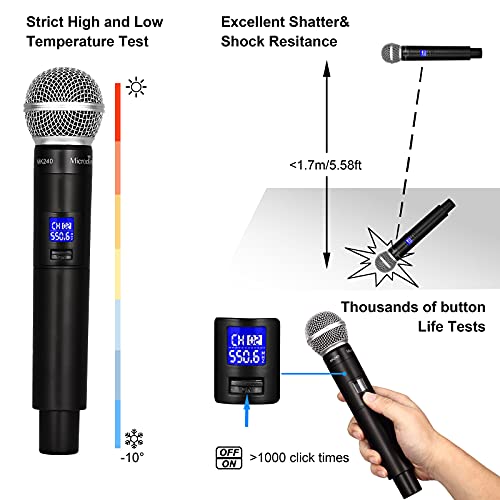 MicrocKing Wireless Microphone System,with 2 Handheld Mics and 2 Lavalier Bodypacks, Metal Build, Fixed Frequency, Long Range 400 FT, Ideal for Party Wedding Church Conference Speech