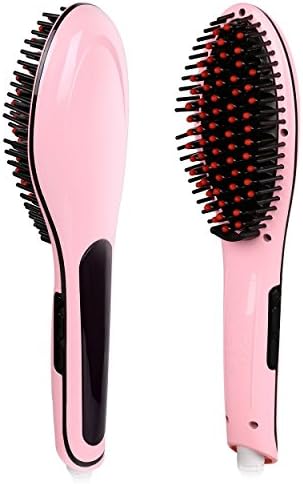 Uphair Brush Hair Straightener LCD Display, Instant Magic Silky Straight Hair Styling, Anion Hair Care, Anti Scald, Zero Damage, Massage Straightening Irons, Detangling Hair Brush (Pink)