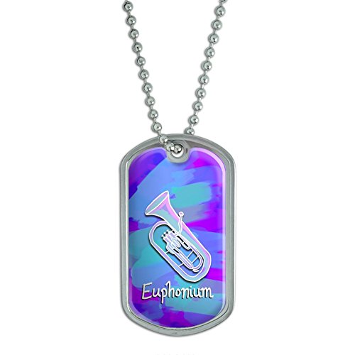 Euphonium - Musical Instrument Music Brass Band - Blue and Purple Military Dog Tag Keychain