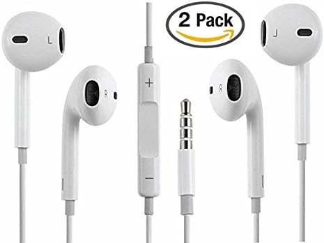 [2 Pack] Earphones With Mic And Remote Premium Earbuds Stereo Headphones And Noise Isolating Headset For Apple Iphone 4,5,5S,5C,6,6S,6PLUS,IPAD 2,3,4,IPOD TOUCH 5G NANO 7G, Samsung (White)