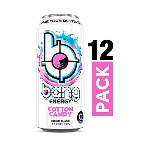 Bang Energy Cotton Candy, SugarFree Energy Drink, 16Ounce (Pack Of 12