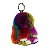 RitzyBay Handmade Rex Rabbit Fur Bunny Keychain with RitzyBay GiftBox (Small, Rainbow)