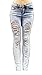 Premium Womens Juniors Blue Acid Tie Dye Denim Jeans Destroy Skinny Ripped Distressed Stretch Pants