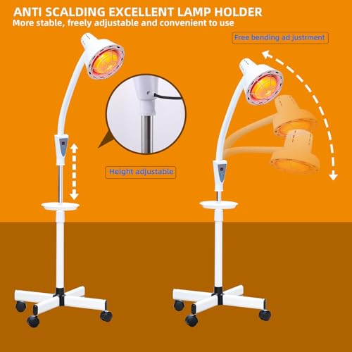LBOYLOVE® Infrared Light Therapy 275W Red Near Infrared Heat Lamp for Body or Pain Therapy Device, Adjustable Red Light Standing Lamp Set with Timer and Adjustable Height Stand