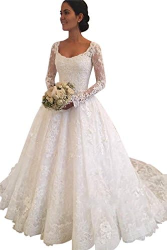 Luxury Princess Lace Appliques Wedding Dresses for Bride Long Sleeves A Line Bridal Ball Gowns