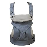 KatyLand Baby Carrier Backpack 360 - 4 Ergonomic Carry Positions - 100% Organic Cotton Machine Washable - Baby Sling Carrier adjustable with Sleeping Hood Grey