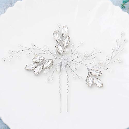 Barogirl Wedding Hair Pins Clips Set Bride Head Piece Bridal Crystal Hair Jewelry for Women and Girls 1 PC (Silver)