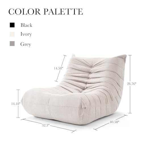 XH.Easy Go Bean Bag Chair for Adults, Togo Lounge Chair with Memory Foam Filling, Giant Bean Bag Sofa, Boneless Floor Chair for Living Room, Bedroom & Gaming Room, Ivory