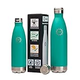 Stainless Steel Vacuum Insulated Water Bottle, BPA Free Double Walled Leak Proof Thermos Flask with Copper Lining, Drinks Stay Hot & Cold (25 oz, Mint)