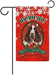 BAGEYOU Ho Ho Ho Merry Christmas with My Love Dog English Springer Spaniel Decorative Garden Flag Welcome Winter Snow Santa Present Home Decor Banner for Outside 12.5X18 Inch Print Both Sides